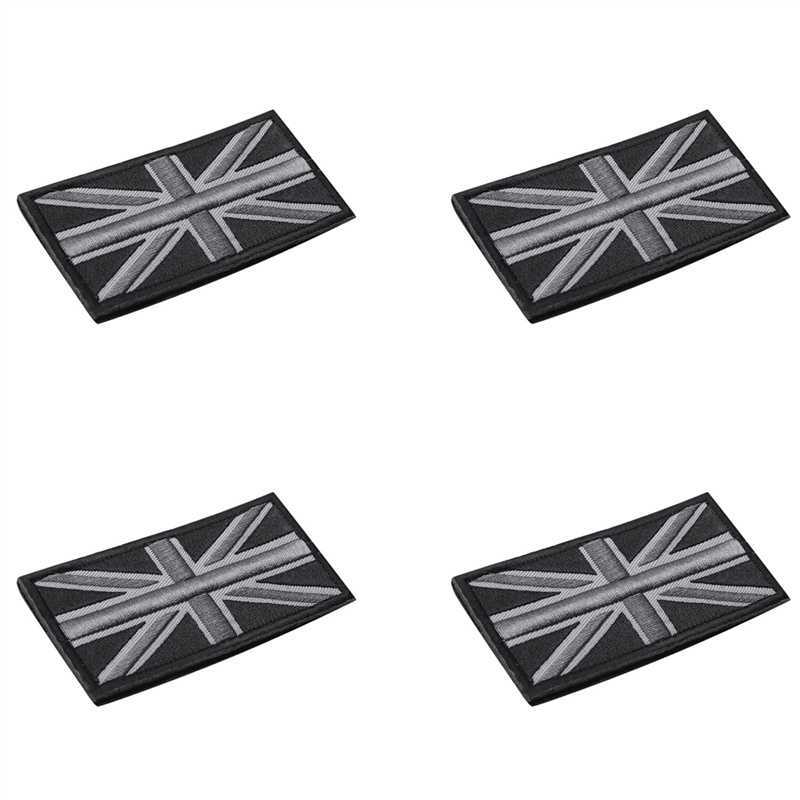 FORIDE 4X FASHION Union Jack UK Flag Badge Patch Stick Back 10cm x 5cm New, (Black/Gray)
