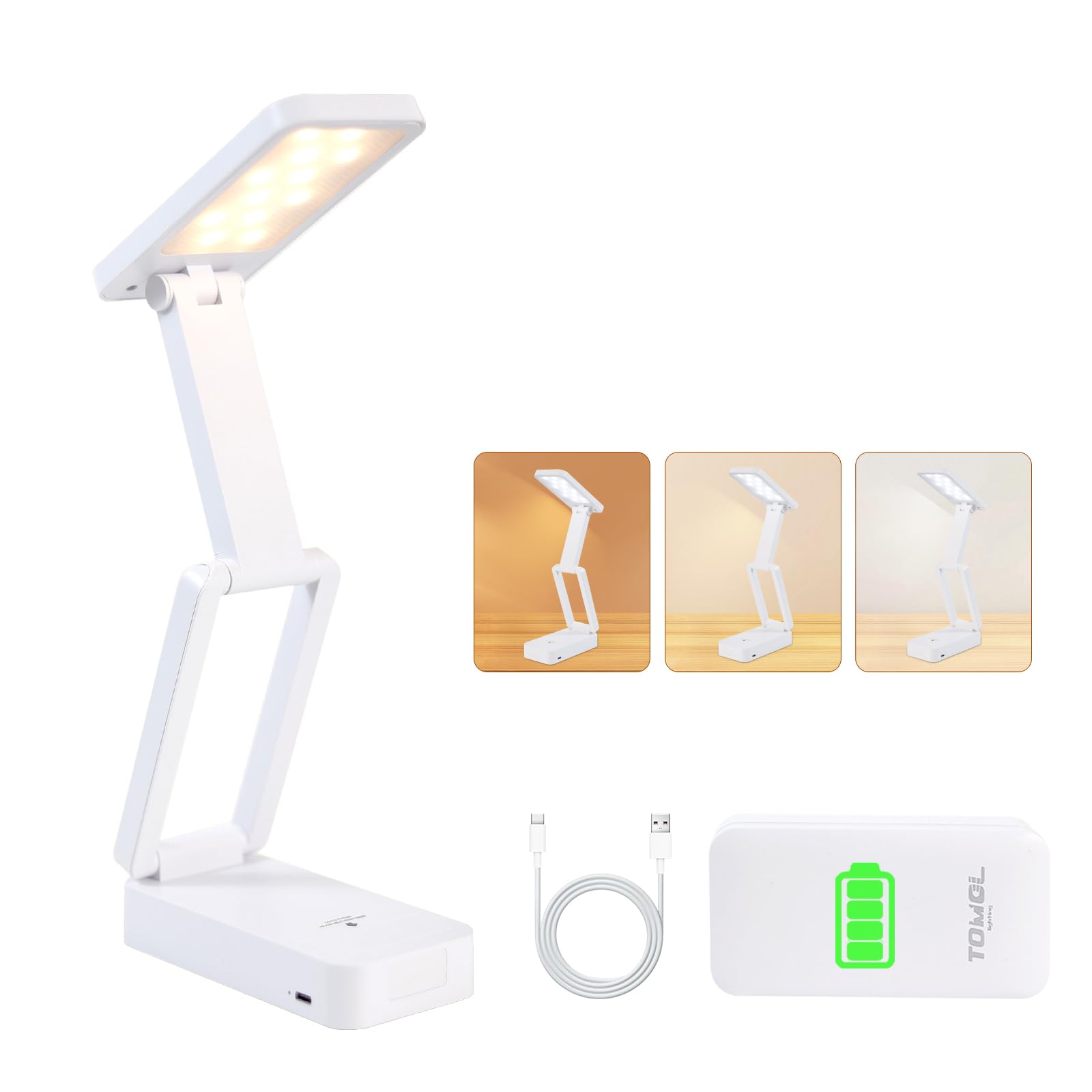 TOMOL Foldable Rechargeable Desk Lamp, Battery Operated Portable Lamp, with Stepless Dimming & Memory Function, Cordless Mini Lamp, Table Lamp USB Light