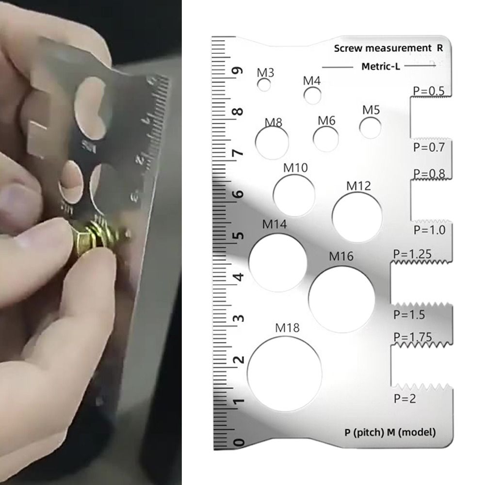 Durable 304 Stainless Steel Screw Measurement Ruler Silver for Bit Bolt Nut Thread Checker Space Saving Screw Craft Gauge Ruler Home Use