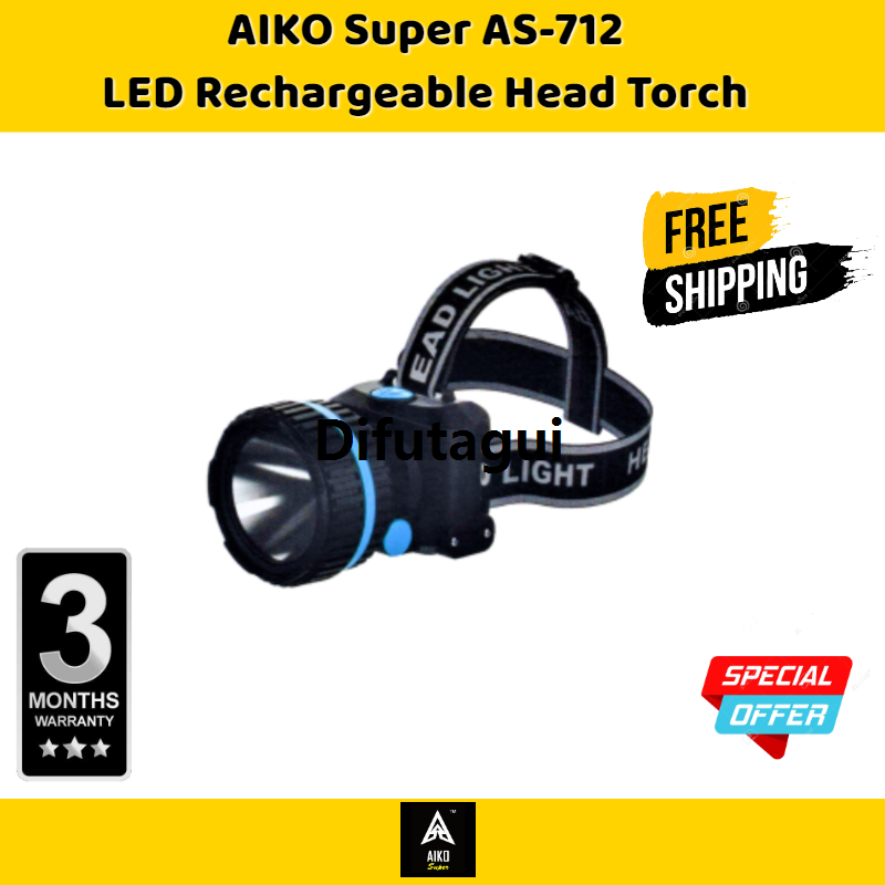 Difutagui AS-712 LED Head Torch Lamp Rechargeable Flashlight Light Lamp Lantern - Head Torch Head High Quality Lamp Emergency Light Lamp Lantern Home Office Outdoor Camping Hiking AS 712 AS712