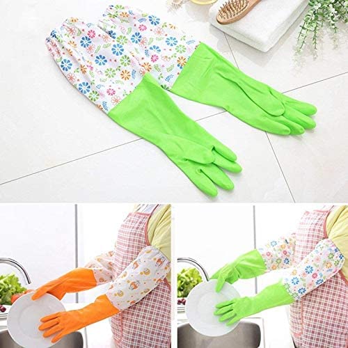 Household Latex Cleaning Gloves , Dish Washing Gardening Laundry Kitchen Rubber Long Gloves Without Fluff Inside Single