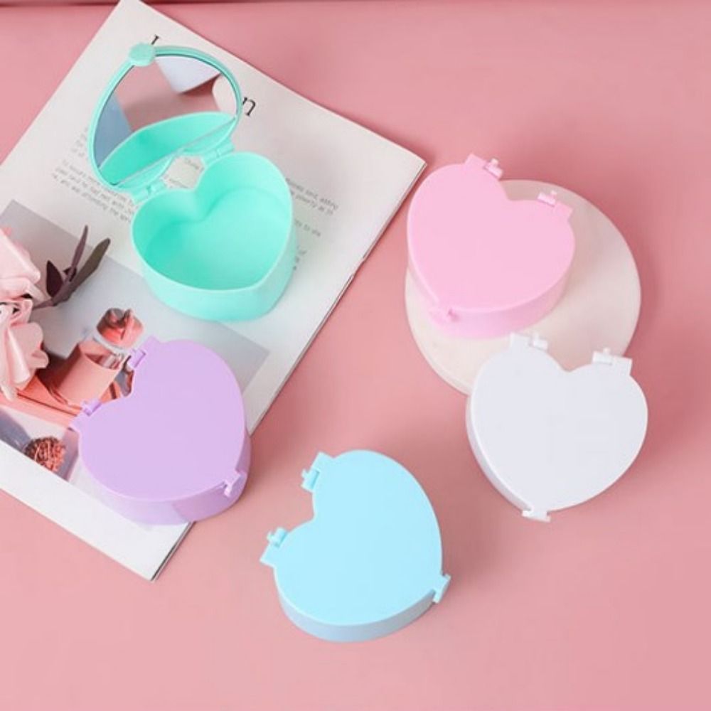 Simple Cute Heart-shaped Storage Box With Mirror Non-toxic Children's Desktop Jewelry Box Safe Handheld Mirror Box Makeup Tool