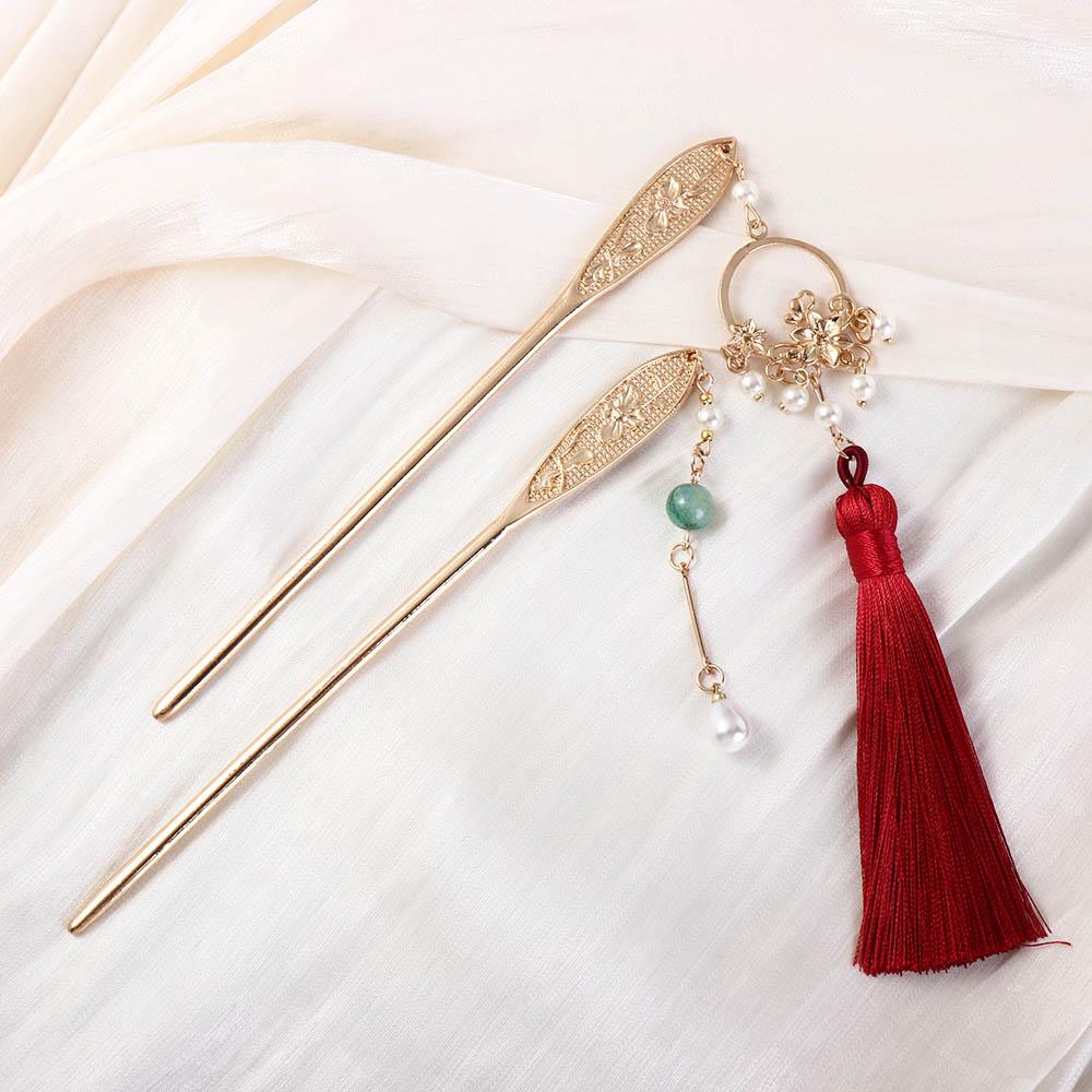Classic Fashion Vintage Flower Chinese Style For Ladies Headdress Gift Hair Accessories Women Hair Fork Hairpins Tassel Hair Stick
