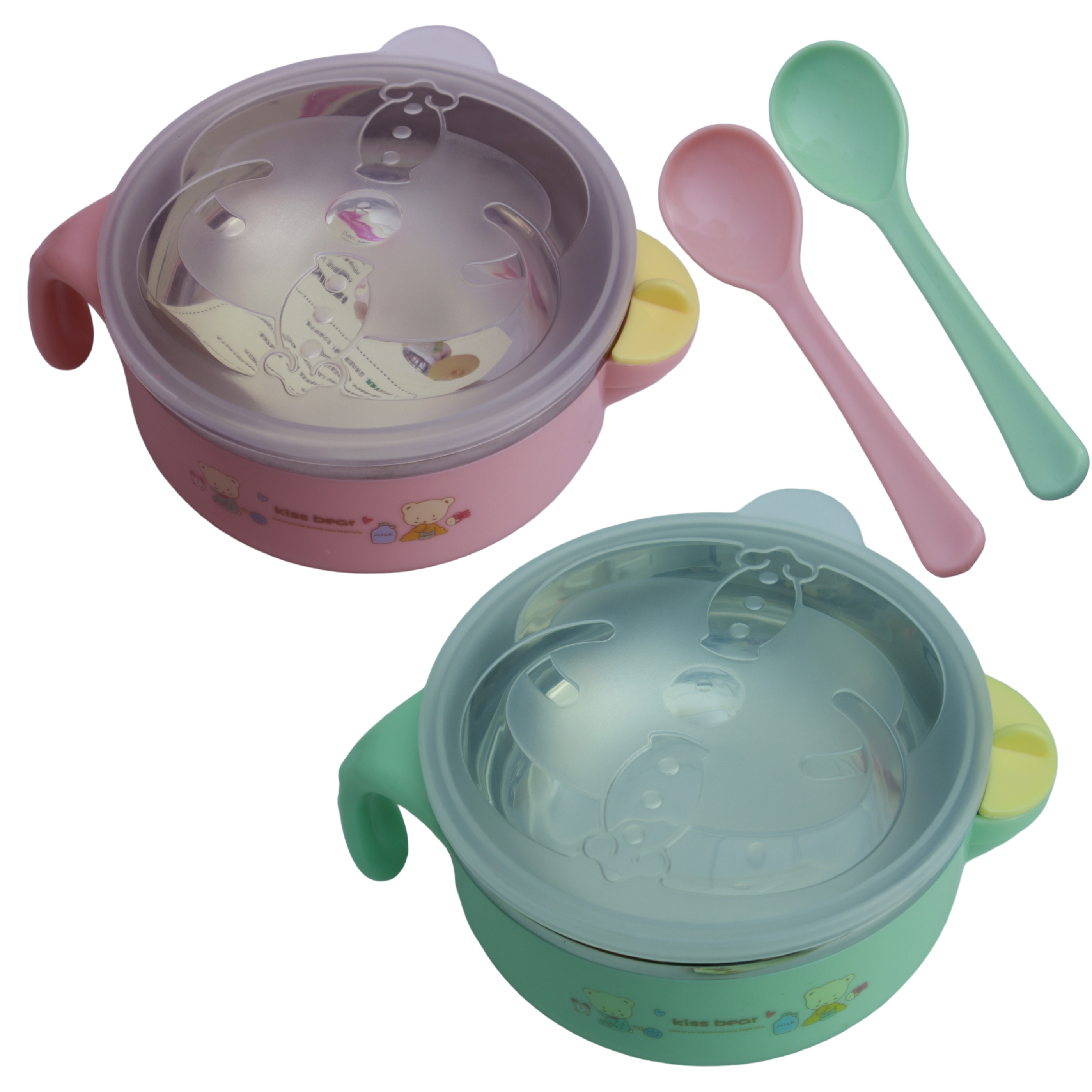 Stainless Steel Hot Water Injectable Meal Feeding Bowl with Handles & Spoon For Baby & Toddlers