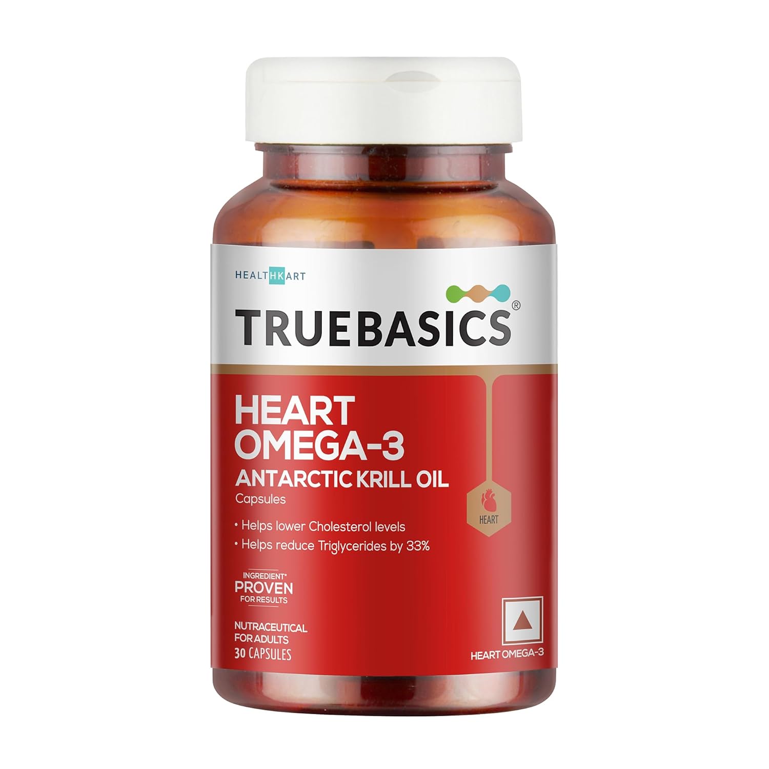 TrueBasics Heart Omega 3 Antarctic Krill Oil With Clinically Researched 100% Pure Krill Oil For Healthy Heart Reduces Cholesterol & Triglycerides