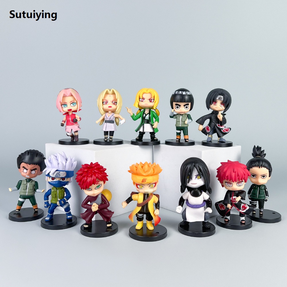 Sutuiying 12 Pcs/Lot Kawaii Mini NARUTO Figure Sasuke Kakashi Itachi Gaara High Quality Jiraiya Q Verison Figurine 7-8cm Wholesale PVC Model Toys