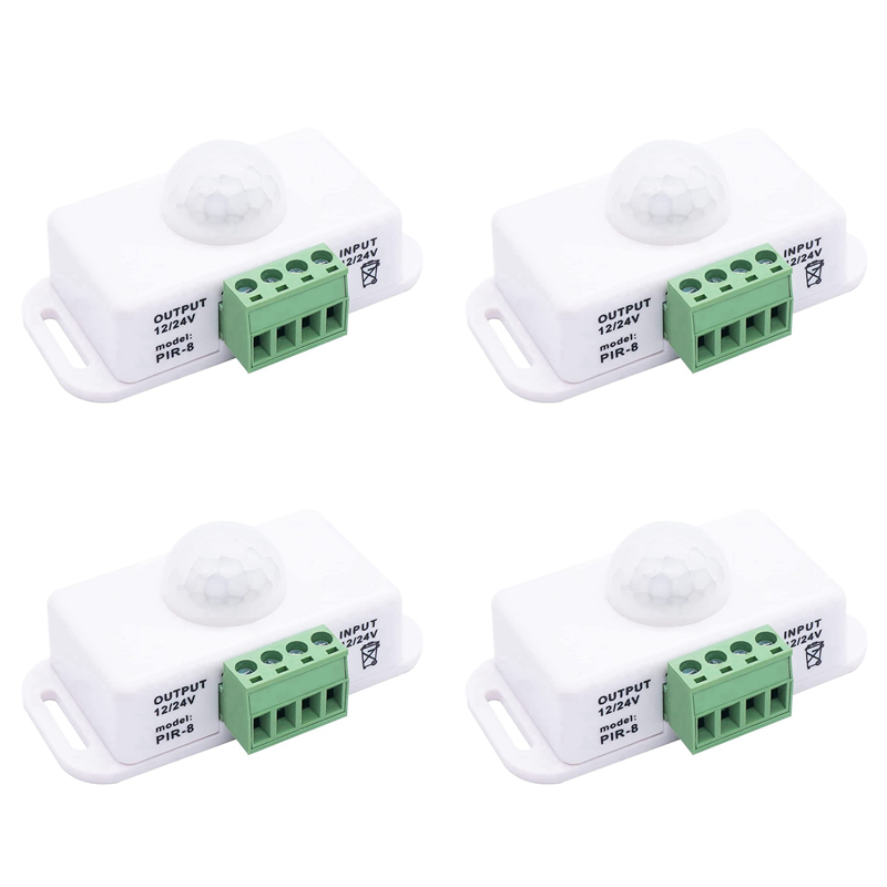 4X DC 12V 24V PIR Motion Sensor Function Controller LED Switch Body Infrared Switch Motion Timer White for LED Strips