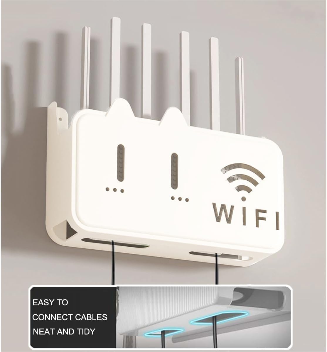 WiFi Router Storage Box for Cables, Modem, TV Set-Top Box, Remote Control | Decorative Floating Shelf for Home or Office