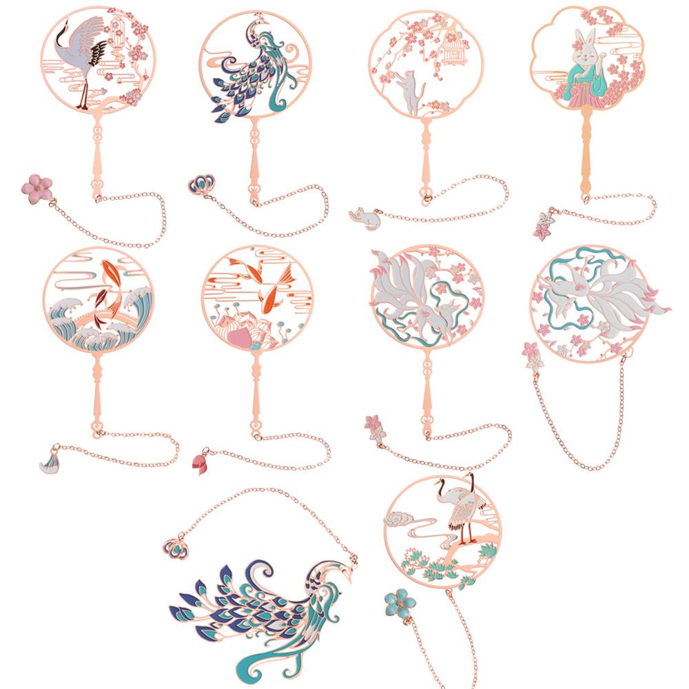 Retro Chinese Style Pendant Panda Tassel Book Clip Brass Bookmark Pagination Mark Group Fan Shape