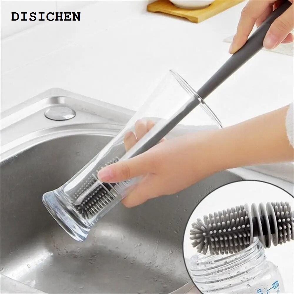 DISICHEN High Quality Cleaning Tools 1PC Bottle Brush Cup Scrubber Glass Cleaner Stainless Steel Long-handled Cup Brush Bottle Glass Cup Cleaning Brush Kitchen Tool