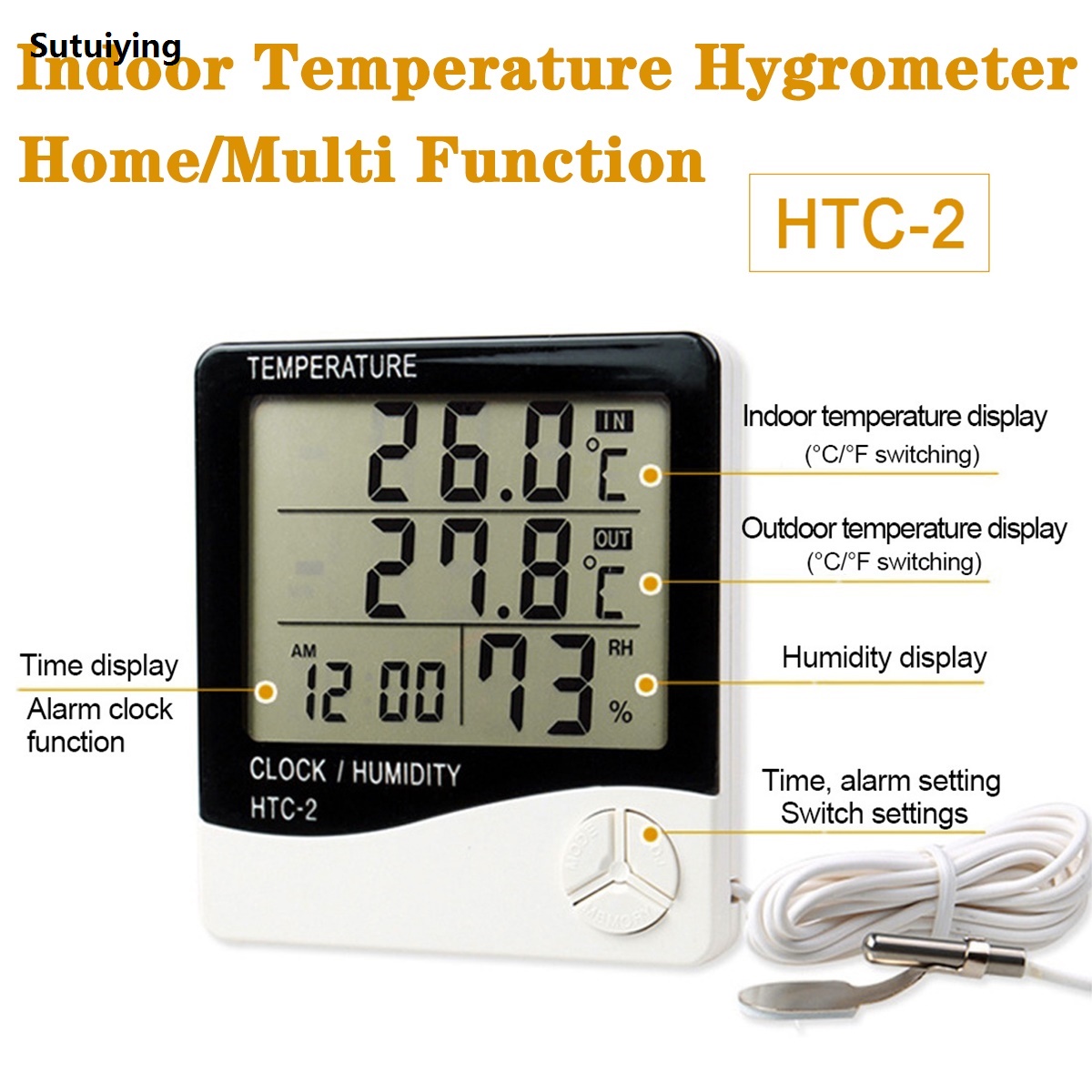 Sutuiying HTC-1 HTC-2 Thermometer Hygrometer Household Mini Refrigerator Bargain price Indoor And Outdoor Digital Temperature Hygrometer Portable