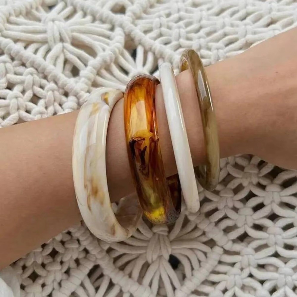 Vintage Resin Acrylic Bangle Bracelet Round Shape 4 Styles Thin Bangle Multi Layer Stacking Bangle Women