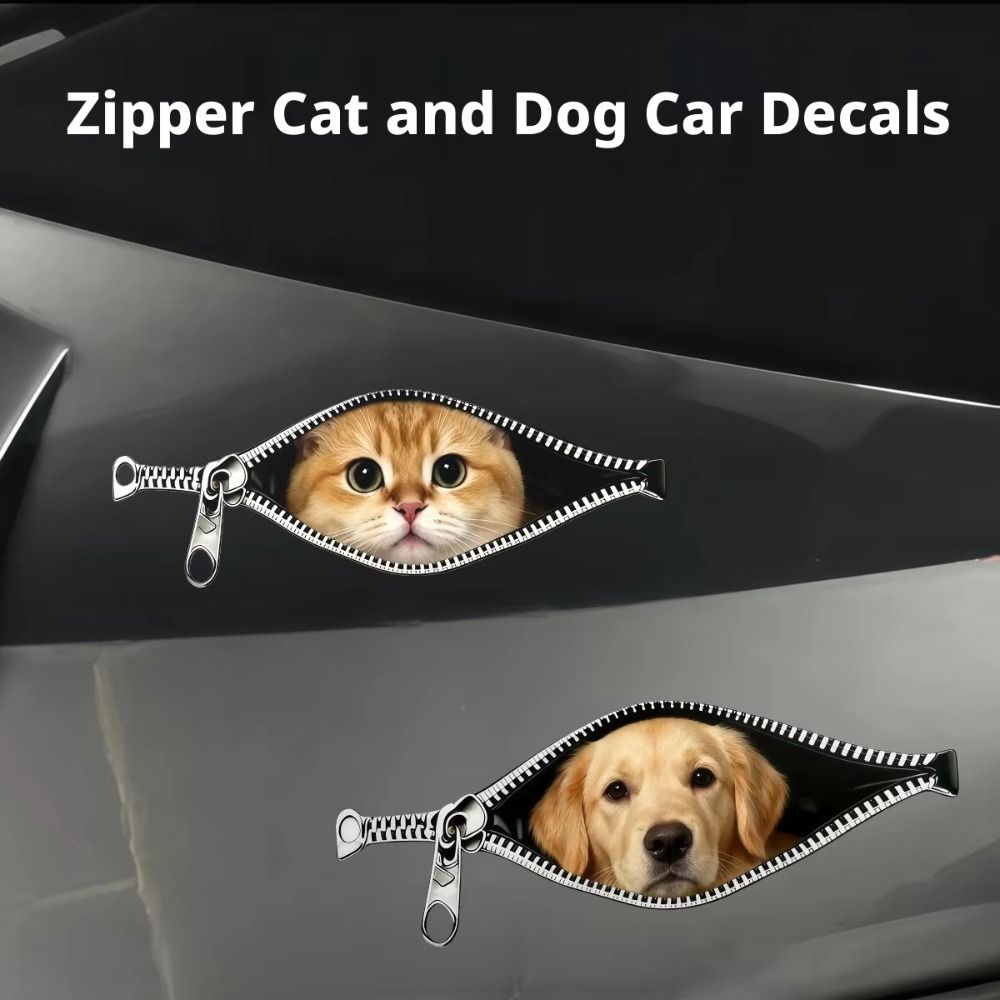Cute Waterproof Cat Car Sticker Scratch Covering Zipper Design Dog Car Sticker Pet Car Decoration Sticker Car Glass