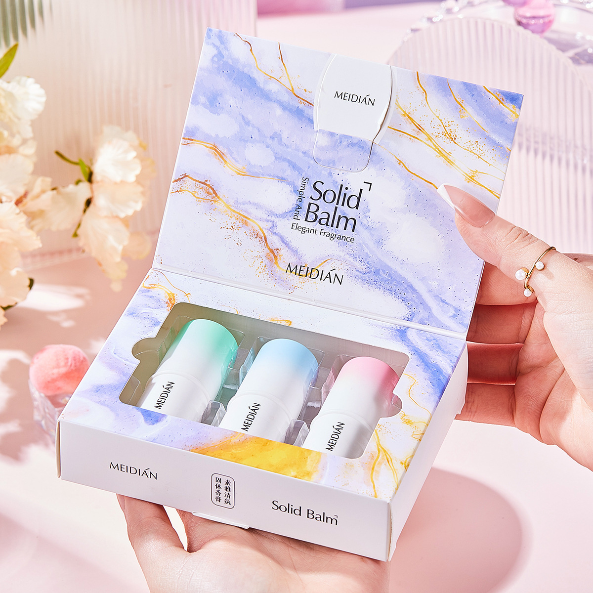 MEIDIAN Solid Balm Long-lasting Fragrance Light Fragrance Portable 3 Bottles for Men and Women Students Pack Single Bottle