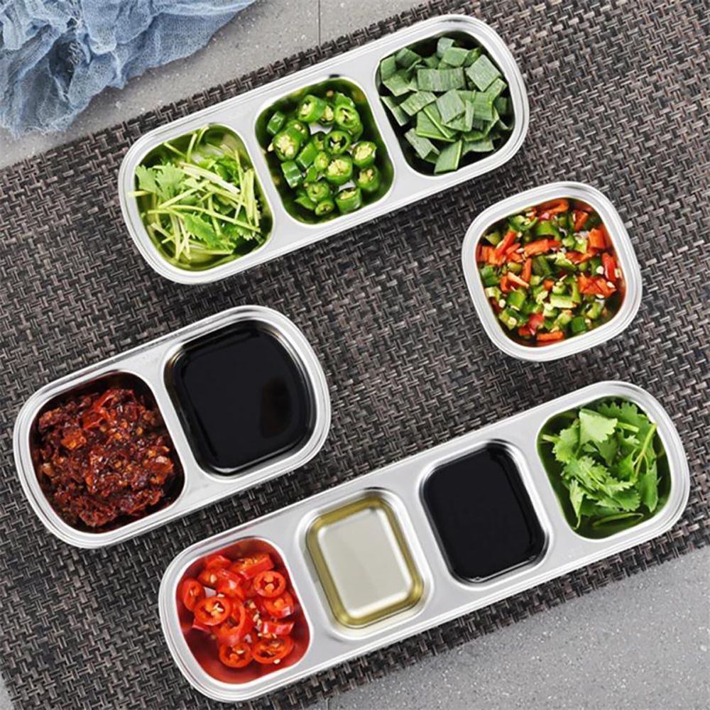Mini Stainless Steel Sauce Dish Rectangle barbecue Gravy Boats tableware 2/3 Grids Sauce Plate