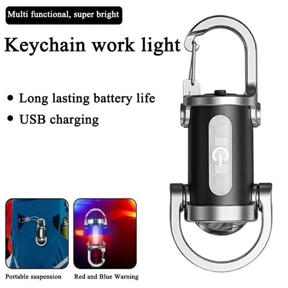 Multifunction COB LED LED Keychain Flashlight 7 Gears Adjustable Rechargeable Portable Work Light Super Bright with Hook Camping Hanging Lamp Emergency