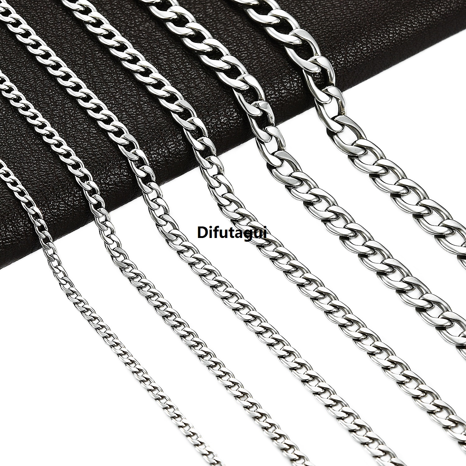 Difutagui Men's Necklace Round Cuban Link Chain on Neck Stainless Steel Original Silver Color Punk Boy Women Choker Jewelry Accessories Gifts