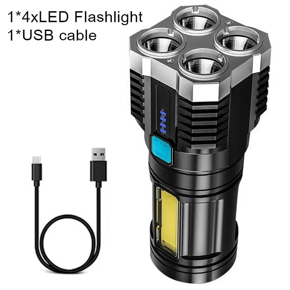 Original Strong Light Flashlight Camping Torch Rechargeable Multifunctional Portable Hand Lantern with 4 Lamp Beads and COB Side Light