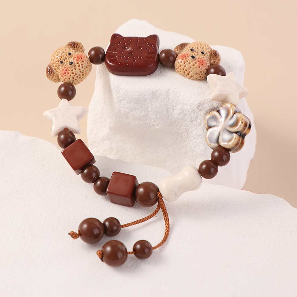 Creative Cute Dog Beaded Bracelet Star Resin Cat Beads Bracelet Wristband Adjustable Biscuit Bear Bracelet Lovers