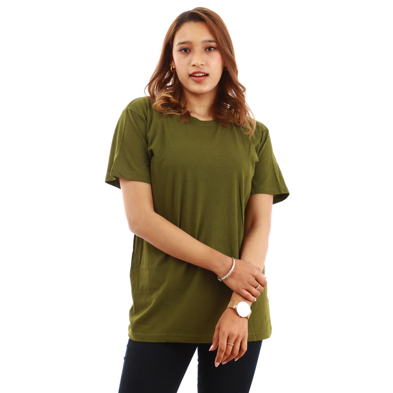 Green Cotton Round Neck Half Sleeve Plain T-Shirt for Women - Soft and Comfortable