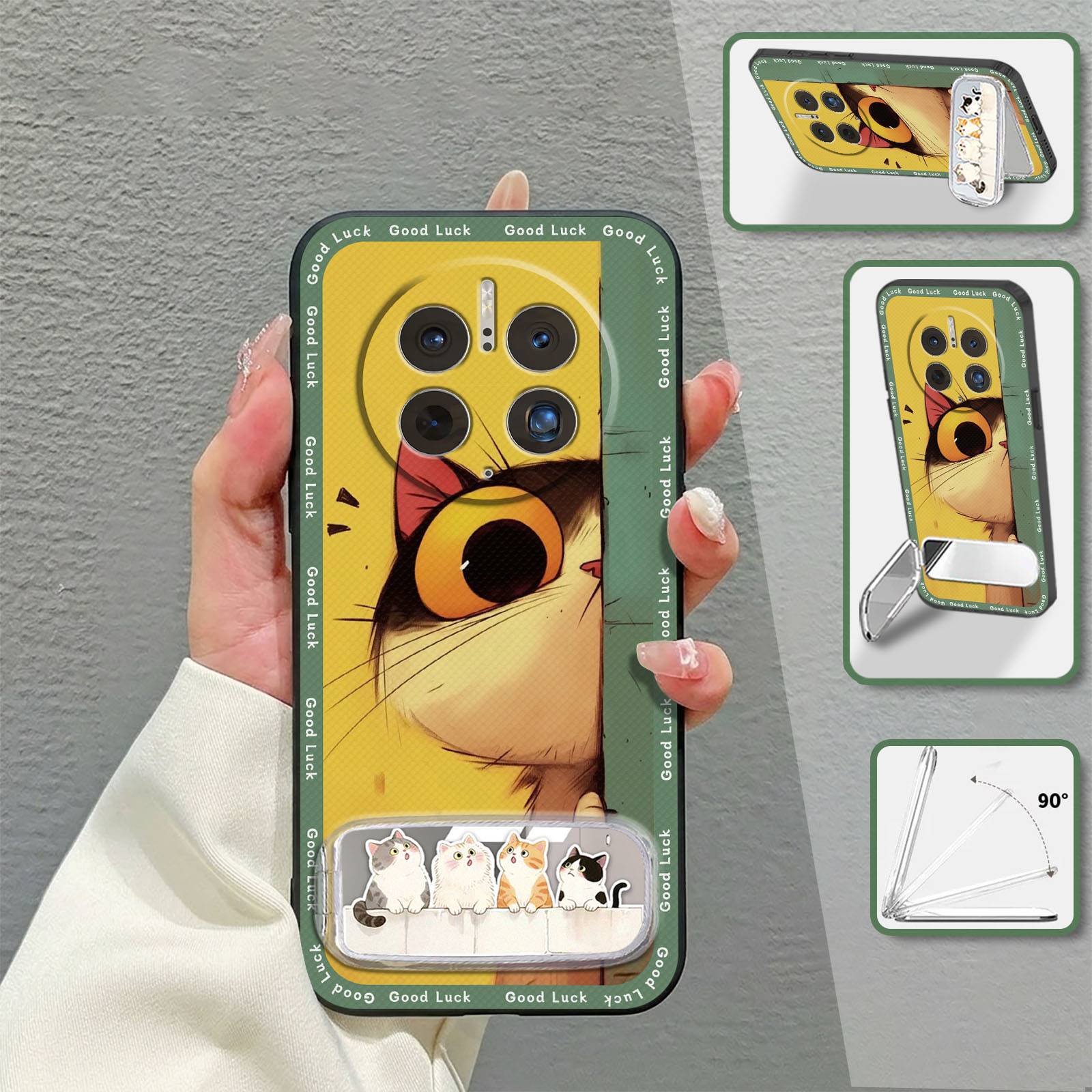 Full wrap Durable Phone Case For Huawei Mate50 Pro Shockproof Protective Mirror Dirt-resistant Kickstand 3D Cute Cartoon