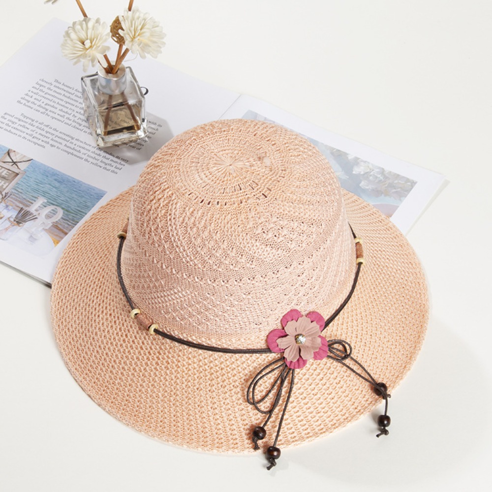 New Bow Flowers Beach Hat Ventilate Cotton Polyester Fisherman Hat Straw Hat