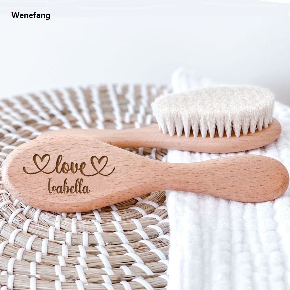 Wenefang Personalized Baby Hairbrushes Custom Name Wooden Newborn Hair Brush Infant Comb Brush Birth/Baptism/Birthday Baby Shower Gifts