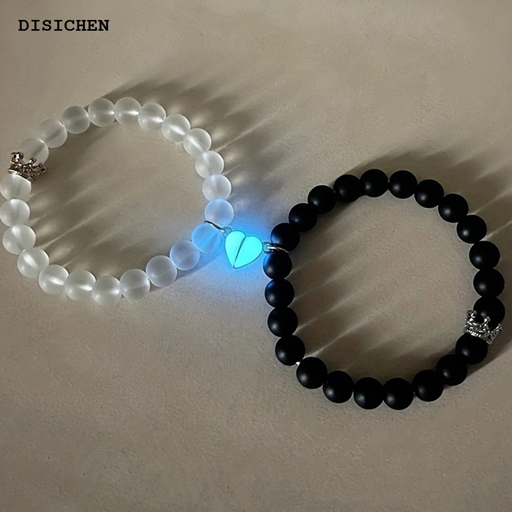 DISICHEN Hot Selling 2 Pack Luminous Heart Shaped Magnet Bracelet Romantic Crown Bracelet Men and Women Couple Valentine's Day Birthday Jewelry Gift