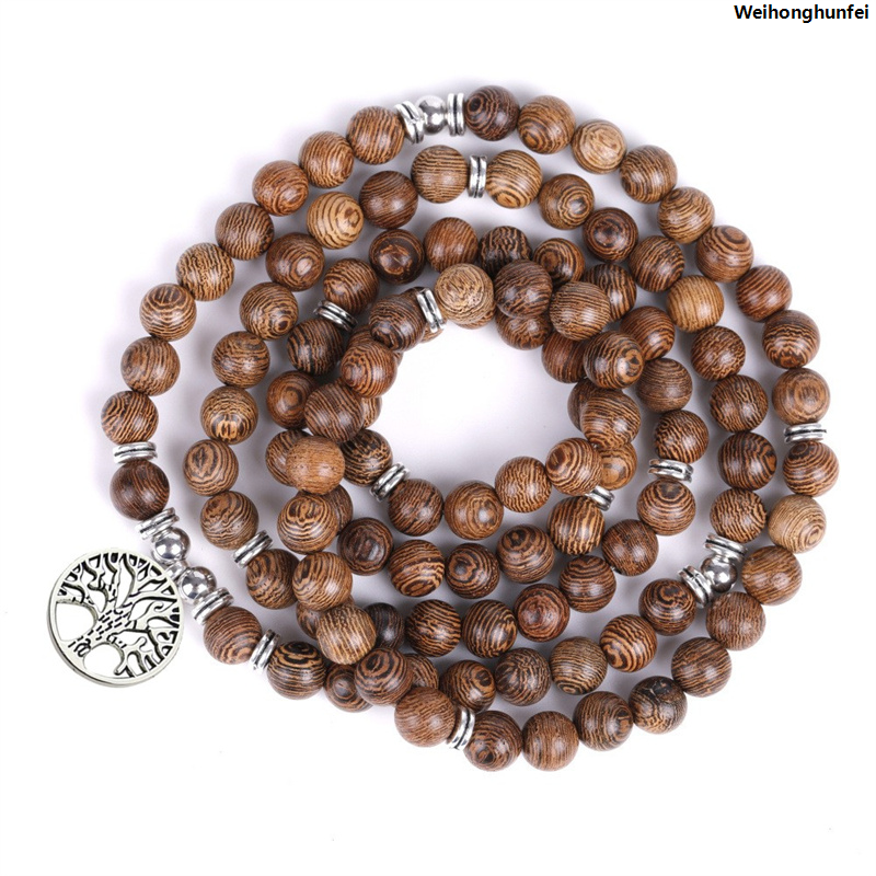 WeihonghunfeiBargain price Top 108 Mala Buddhist Prayer Beads Natural Eaglewood Beads Bracelets Yoga Jewelry Wood Rosary Bracelet Life Tree Hanging Tag