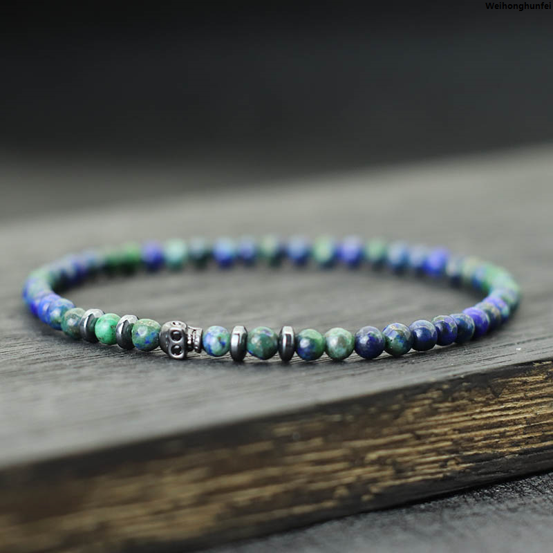 WeihonghunfeiSales promotion Noter New Novel 4mm Beads Bracelet For Men Black Skull Braclet Homme Small Volcanic Rock Tiger Eyes Stone Braslet Gift For Him