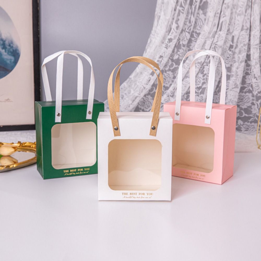Portable with Clear Window Gift Bags Solid Color Party Supplies Wedding Distributions Bags Candy Boxes Cake Packing Box