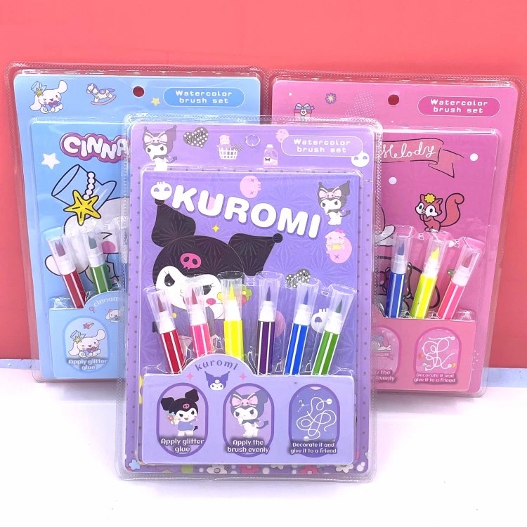 Sanrio Painting set watercolor brush set pen Kuromi dino cartoon character 6 sheets of Kuromi coloring paper