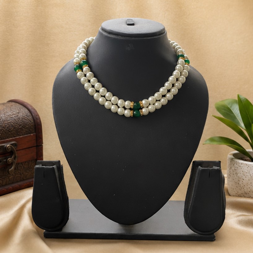White & Green Beads Round Necklace for Women by Treasure Box Nepal
