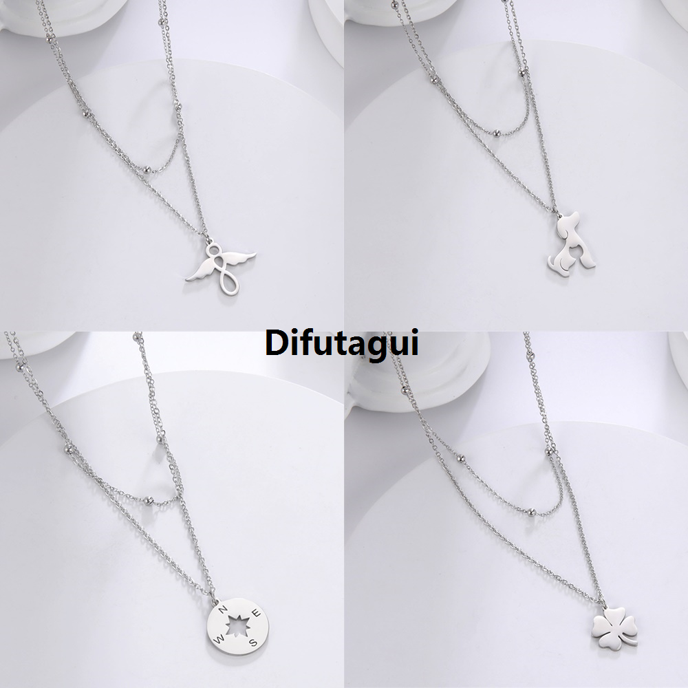 Difutagui Cazador Dog Cat Four Leaf Clover Pendant Necklace for Women Stainless Luxury Steel Compass Angel Choker Double Chain Neck Jewelry 2024