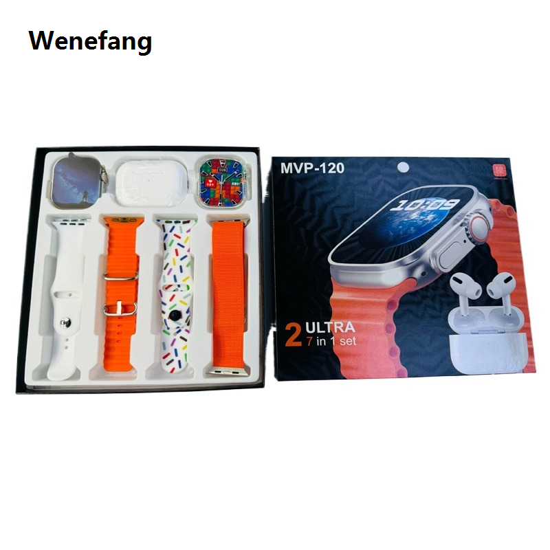 Wenefang MVP-120 7 in 1 Ultra2 Smart Watch with Wireless Earbuds MVP-120 49mm Bt Call 2.3| HD Men 2025 Fitness Watch 4 Bands Men Smartwatch Ultra 2(Same design as T900 Ultra smartwatch)