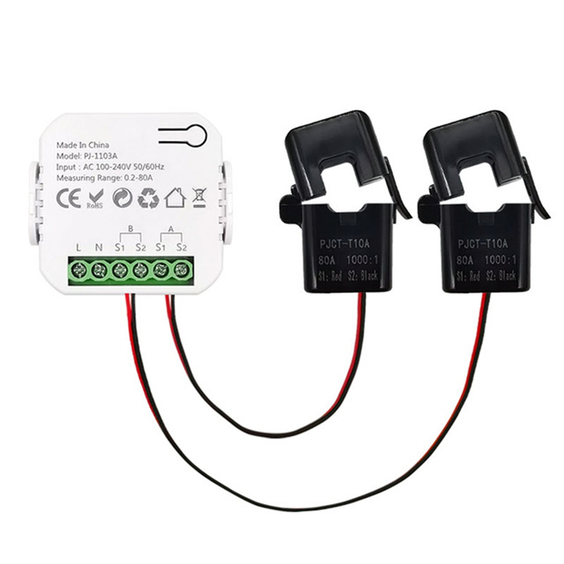 Tuya Smart WiFi Energy Bidirection Meter Single Phase with Buzzer Overload Alarm App Monitor Solar Produced Consumed 2CT