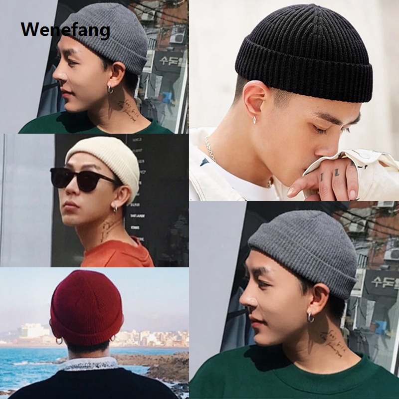 Wenefang Winter Women Men Solid Color Warm Knitted Brimless Hat Male Beanies Portable Autumn Hip Hop Skullcap Street Men Beanie Uni Melon Cap