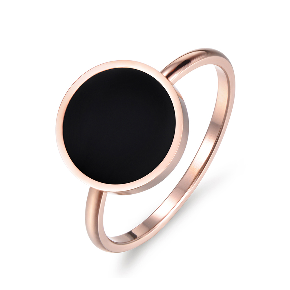 【Qian poem li Store】JeeMango Vintage Wedding for Wo Minimalist Rose Color Round Acrylic Stone 316L Stainless Steel Rings Jewlery R17041