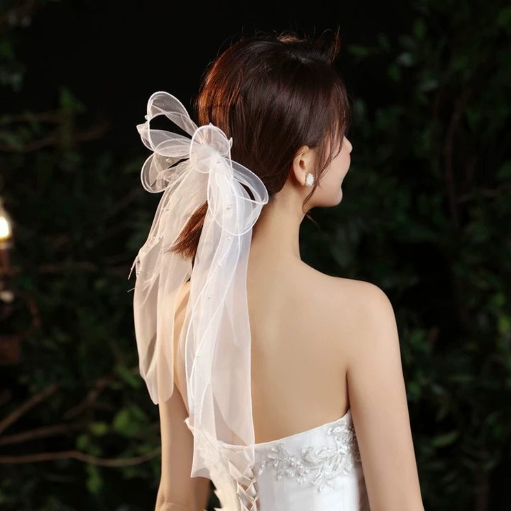 Delicate Multi Layer Wedding Bridal Veil Gauze Lace White Bridal Tulle Hair Clip Elegant Bow Veil Party