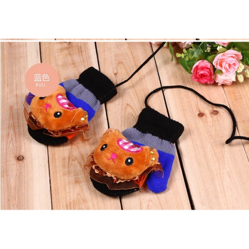 Cute Cartoon Animal Baby Boy Girl Gloves Winter Newborn Thicken Warm Fleece Mittens Infant Unisex Coral Velvet Kids Gloves(Color May Vary)