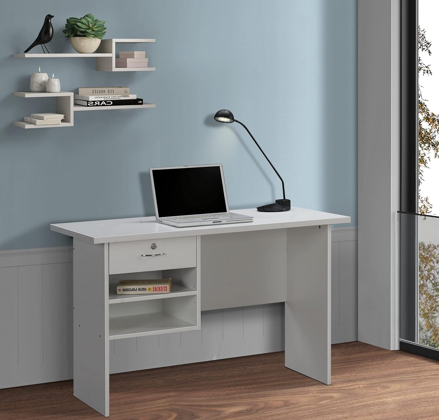 Kamakhya decor study table with lock drawer for home , office use in white color