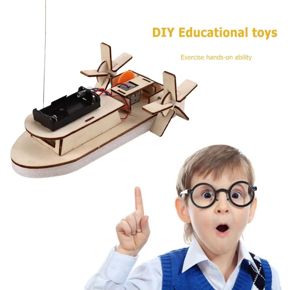 Interesting Wooden DIY Boat Car Model Wood Color DIY Wooden Car Toy 3D Assemble Remote Control Boat