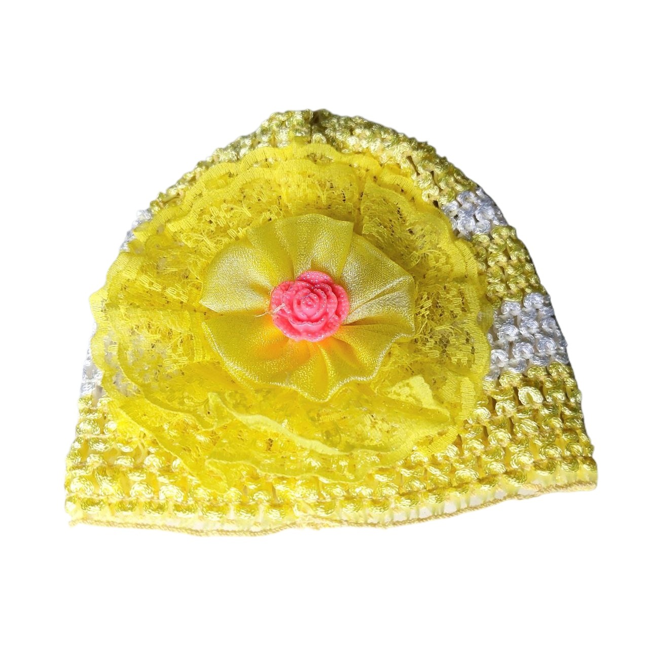 Newborn Cute Fashionable Net Soft Topi Cap For Baby Girl (0 to 3 months)
