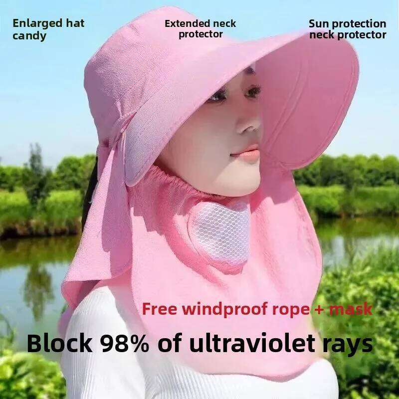 Summer Tea Picking Hat UV Protection Sunshade Large Brim Face Mask Anti Ultraviolet Ray Cap Reduce 5 Yuan for New Customers