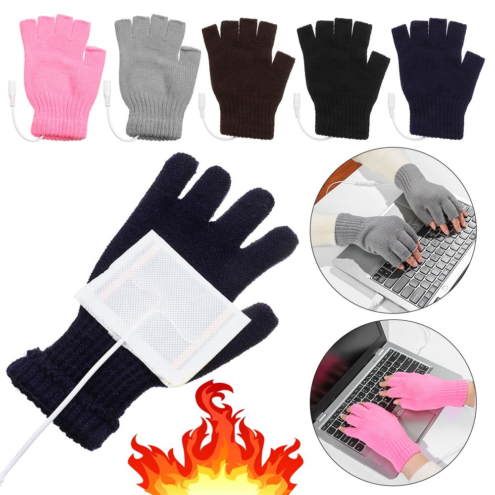 Universal Winter Pure Color Knitted Mitten Heated Gloves Electric Heating Gloves Full&Half Finger Gloves