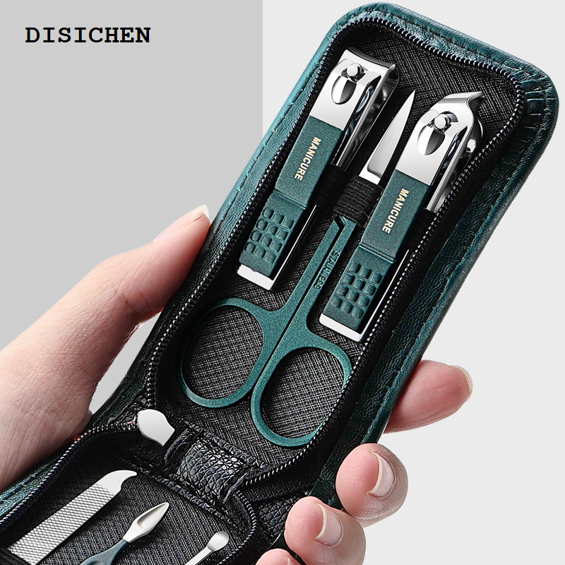 DISICHEN Sales promotion Manicure Set for Men and Women Portable Nail Clipper Scissors 6Pcs Pedicure Kits Green Nail Clipper Set Manicure Pedicure Tool