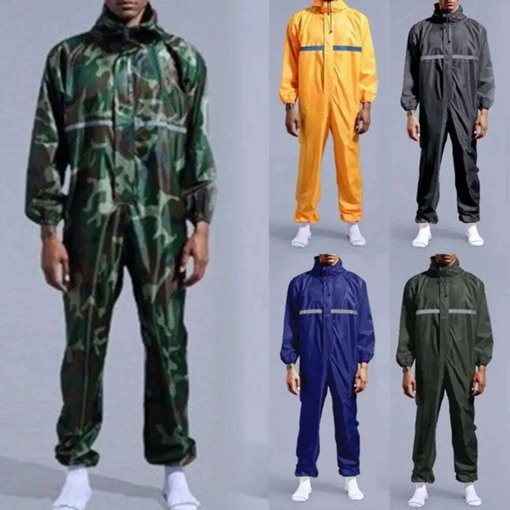 Unisex Adults Outdoor Riding Suit Waterproof Oxford Cloth Poncho Men Hooded Raincoat Rain Coat Jacket Pants