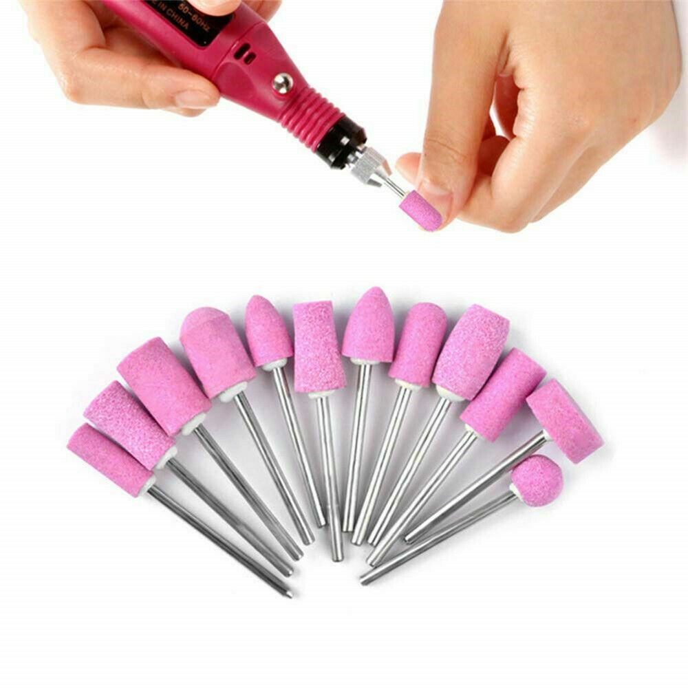 12pcs Set Ceramic Nail Drill Bits Electric Nail Drill Machine Bits for Manicure Pedicure Nail Art Tools Professional & Home Use