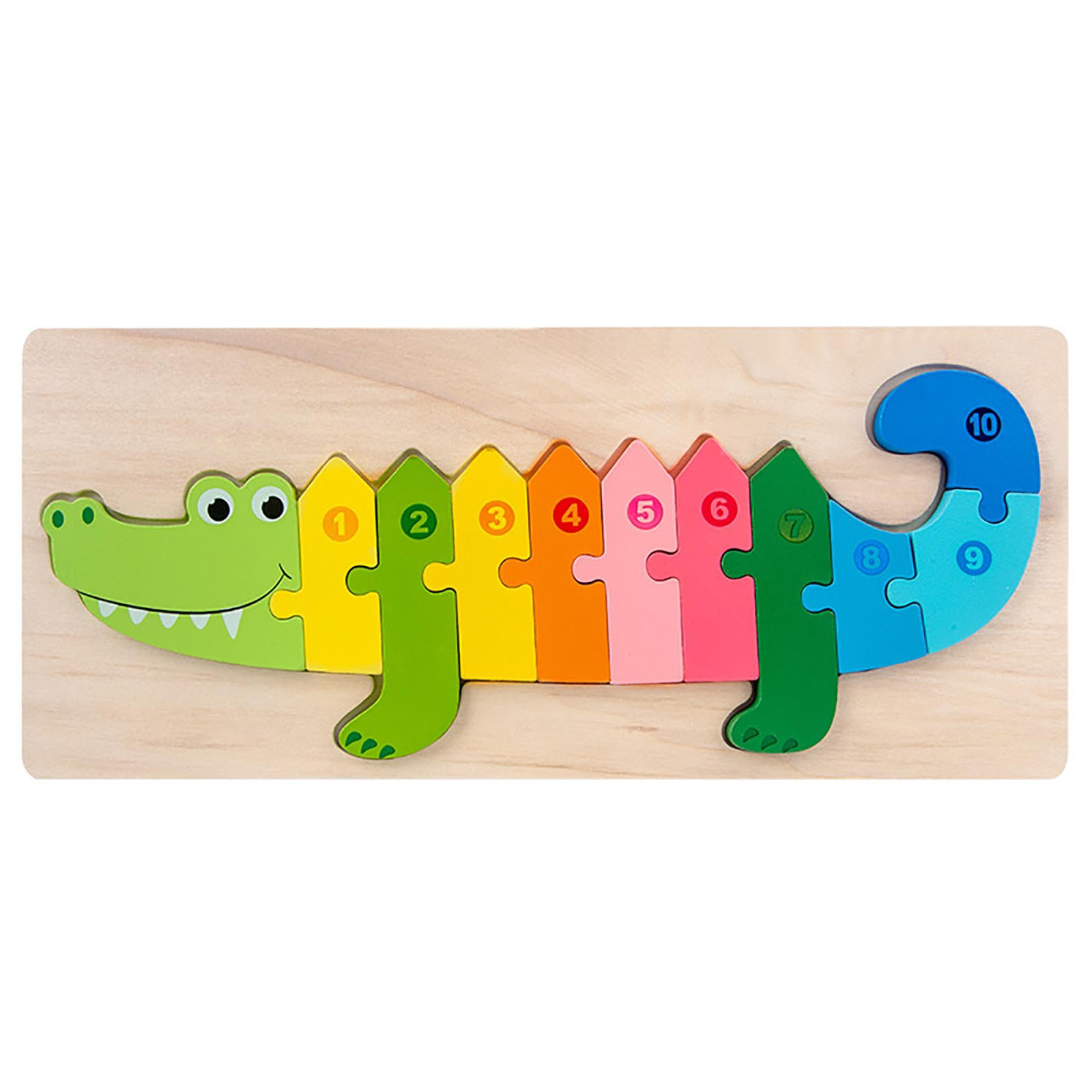 Cute Baby Colorful Wooden Crocodiles Shaped Puzzle, Numerical Number (1-10) Early Learning & Education Cognition Toy Jigsaw Montessori Puzzle for Kid