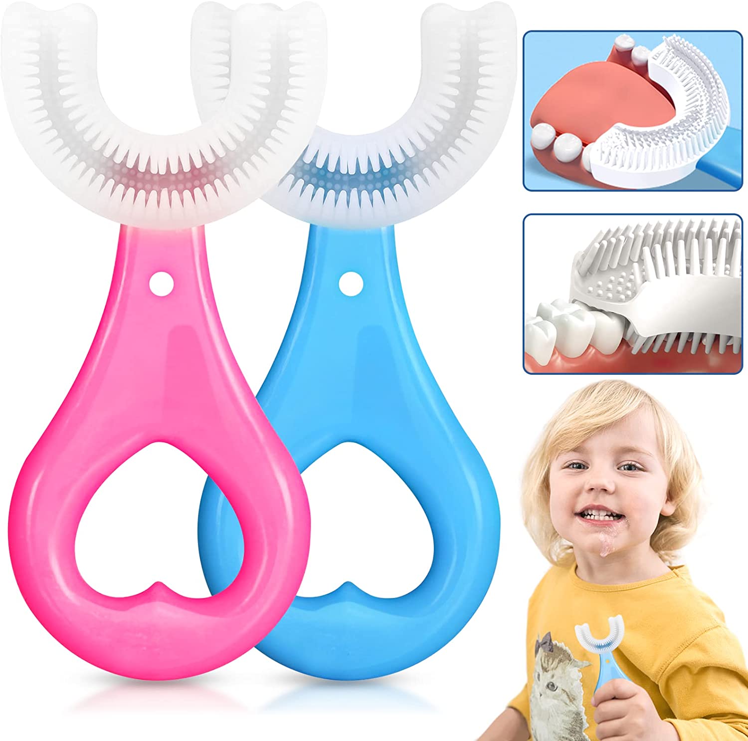 Mumlove Baby Toothbrush for Kids - U-Shaped Soft Silicone Brush Head, Whole Mouth Teeth Cleaning, Ages 2-6, 1pc